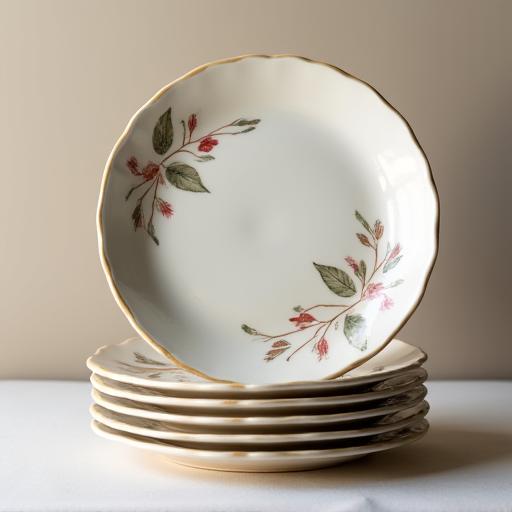 A stack of elegant, hand-painted ceramic plates with a delicate rose pattern.